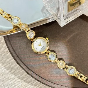 Gold Women’s Bracelet Watch for Ladies Colorful Diamond Wristwatch Elegant Dress Quartz Watch WA240