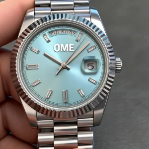 Golden Metal Material Fashion Style Sky Blue Dial Luxury Dual Calendar Automatic Mechanical Watches Mens Watch