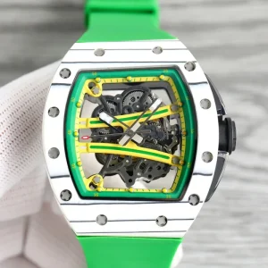 Green Carbon Fiber Automatic Mechanical Watch with Skeleton Tourbillon Movement Mens Sporty Waterproof Watch