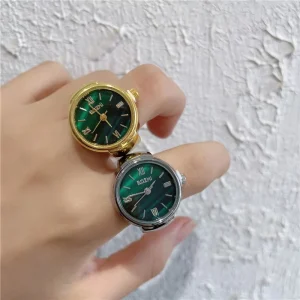 Green Dial Finger Ring Watch Vintage Alloy Shell Quartz Watch for Men