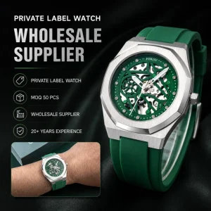 Green Mechanical Movement Self Wind Watch Custom Skeleton Automatic Watch Men Wrist