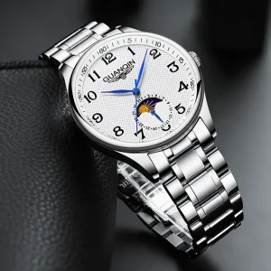 Guanqin Genuine Men’s Fully Automatic Mechanical Watch 5ATM Waterproof Stainless Steel Synthetic Sapphire Crystal 40mm Dial 20mm