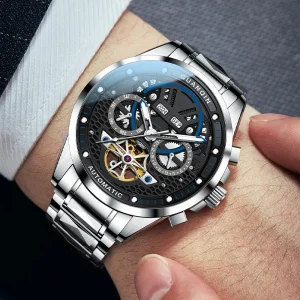 Guanqin Watch Men’s Business Casual Waterproof Luminous Stainless Steel Light Luxury Fully Automatic Official 41mm 20mm Acrylic