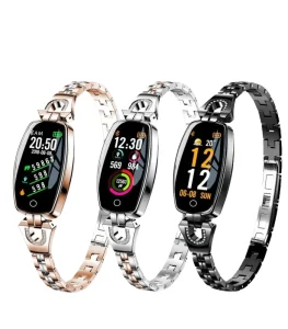 H8 Unisex Smart Watch OLED Heart Rate Monitor Fitness Tracker Diamond Accents IP67 Waterproof Steel Magnetic Fitness