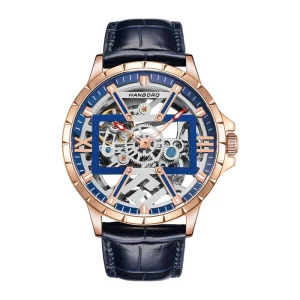 HANBORO Fully Automatic Mechanical Watches Multi Functional Waterproof Night Light with Hollow Fashion Dial Pointer Display