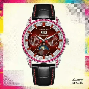 HANBORO King of Watches Men’s Luxury Automatic Mechanical Watch Full Diamond Embellished Glass Dial Window Pointer Display