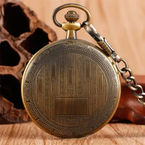 Hand Winding Mechanical Pocket Watch Exquisite Roman Numerals Dial Full Hunter Bronze Pattern Pendant Manual Pocket Clock Gifts