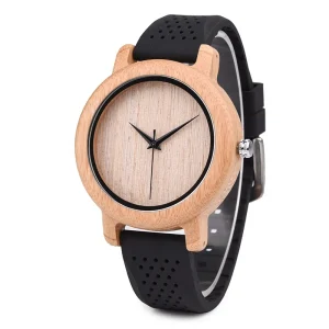 Handmade Bamboo Antique Quartz Wristwatch Silicone Strap Glass Eco Friendly Unisex Big MIYOTA Watch Anniversary Gift for Him