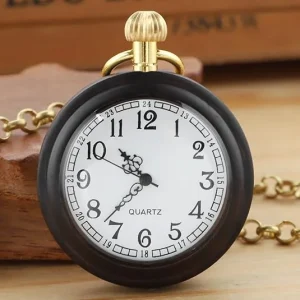 Handmade Bamboo Wood Engraved Antique Dial Pocket Watch for Men Analog Quartz Movement Father’s Day Gift with Zinc Alloy Strap