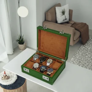 Handmade Custom Logo 6 8 12 Slots Watch Holder Men’s Leather Watch Storage Box With Leather Corners
