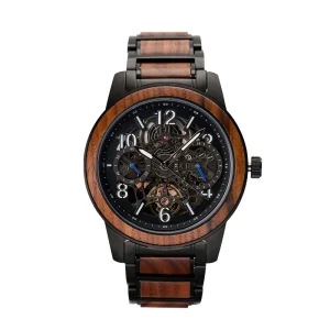 Handmade Customizable Skeleton Mechanical Watch Natural Wood Scratch Wristwatch