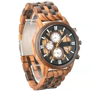 Handmade Customization Wooden Watch Sport Chronograph Quartz Wood Watch Men