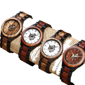 Handmade Natural Wood Luxury Sport Fashion Quartz Movement Analog Eco Friendly Wristwatch Glass Dial Customized Logo Stopwatch