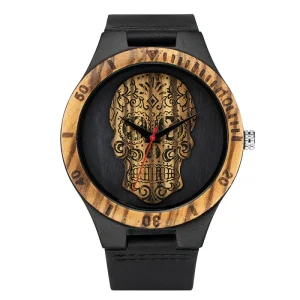 Handmade Wooden Skull Dial Watch