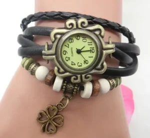 Handmade Wrap Leather Braided Bead Wood Leaf Rope Bracelet Men Women Bracelet Leaf Watch