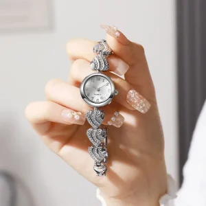 Heart Rhinestone Bracelet Style Silver-Plated Alloy Quartz Watch