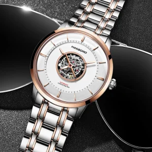 Hengbao Luo Fully Automatic Men’s Mechanical Watch 24mm Stainless Steel Band Glass 5BAR Water Resistant Business Hollowed Night