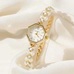 Hexagonal Rhinestone Dial with Pearl and Rhinestone Women’s Watch for Party Birthday Gift N2606047