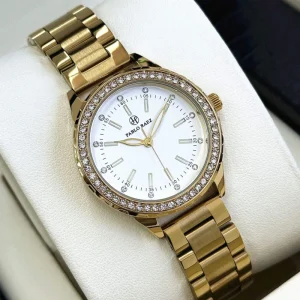 High Aesthetic Fashion Women’s Waterproof Quartz Watch Luxury Crystal Encrusted Bezel Stainless Steel Bracelet Students Watch