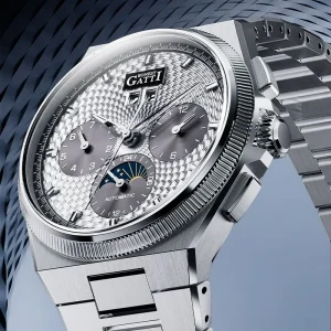 High-End Business Chronograph Watch Moon Phase Checkered Dial Automatic Mechanical 316L Stainless Steel Men’s Wristwatch