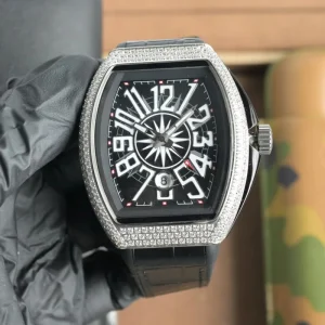 High End Calendar Multifunction Diamond studded Stainless Steel Case Genuine Leather Strap Men’s High end Business Watch