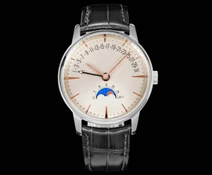 High End Fashion Multifunctional Waterproof Stainless Steel Case Black Genuine Leather Strap Unisex Watch Casual Watch
