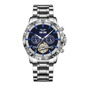 High End Luxury Sport Men’s Automatic Mechanical Watch Multi Chronograph Hollow Blue Sapphire Crystal Dial 44MM Stainless Steel