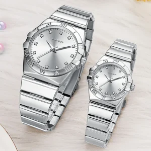 High End Luxury Waterproof Custom Logo Unisex Diamond Watch Gift Set Silver Couple Wrist Watch for Men and Women
