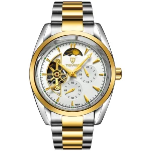 High End Men Automatic Watch Custom Strap Length Gold Plated Dial Luminous Chronograph Business Wristwatch