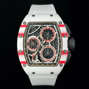 High End Skeleton Chronograph Watch White Red Tonneau Automatic Mechanical Waterproof Watch Sports Luxury Men Unisex Watch