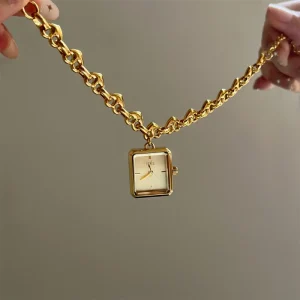 High End Women’s Watch Exquisite Antique Niche Design with Fashion Style Square Lock Chain Stainless Steel Band Small