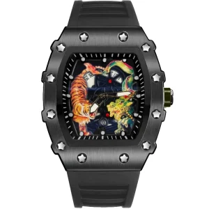 High Fashion Trendy Luminous Waterproof Quartz Pointer Men’s Watch Stainless Steel Case Rubber Band Barrel Shaped