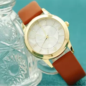 High Quality Elegant Women’s Golden Alloy WristWatch Quartz Design Gift for Girls Case With PU Leather Band
