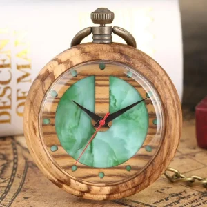 High Quality Handmade Vintage Quartz Marble Dial Wood Pocket Watch Reloj De Bolsillo