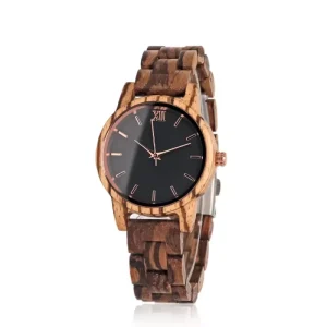 High Quality Japanese Movement Black Sandal Wristwatch Zebrano Wood Clock Walnut Wooden Watch Private logo