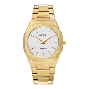 High Quality Luxury Men’s Octagonal Gold Textured Grey Dial Quartz Watch