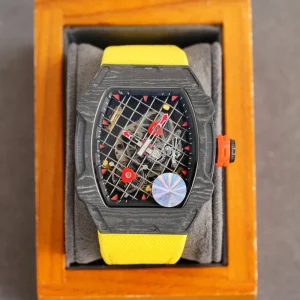 High Quality Multi Functional Mechanical Watch Tonneau Case 24mm Carbon Fiber Canvas Strap Business Style Luxurious Men’s Watch