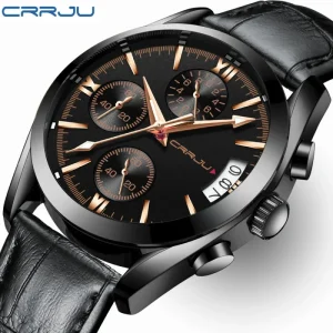 High Quality Multifunctional Men’s Business Watch Quartz Movement Glass Dial Daily Use Pointer Waterproof Chronograph