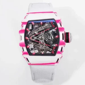 High Quality Pink Skeleton Tourbillon Watch with Custom Integrated Movement, Luxurious High End Men’s Watch