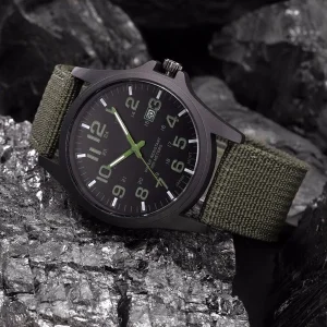High Quality Round Dial Leather Band Watch Nylon Strap Men Sports Watch