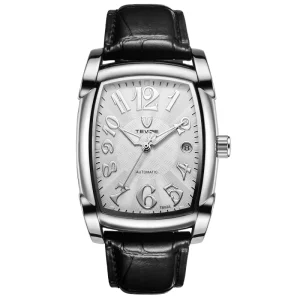 High Quality Trending Automatic 3atm Waterproof Wristwatch Thin Case Arabic Dial Leather Rectangular Mechanical Watch