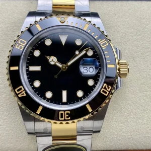 High end Custom Men’s Automatic Diver Watch Two Tone Gold Stainless Steel Bracelet with Black Bezel Classic Sport Design Watch