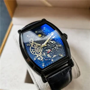 High quality Custom Stainless Steel Barrel Mechanical Watch Hollow Waterproof Chronograph Fashion Trend Multifunctional