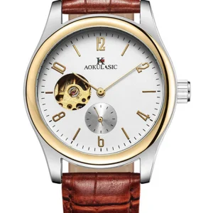 High-quality genuine leather luminous waterproof automatic watch luxury business-style men’s skeleton mechanical wristwatch