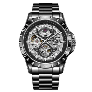 High quality luxury multifunctional mechanical watch, stainless steel, glass dial, pointer, sport charm, 5BAR water resistant