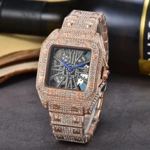 Hip Hop Skeleton Watch Hollow Out Square Quartz Wrist Watch Daily Waterproof Clock for Women Men