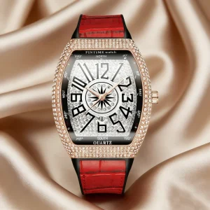 Hip Hop Starry Sky Barrel Shaped Diamond Studded Large Dial Men’s Watch