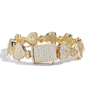 Hip hop 15mm Gold Money Bag Cuban Bracelet Cross border Jewelry Trend Zirconium Men’s Bracelet