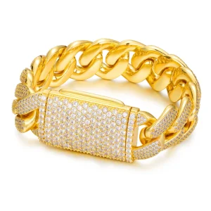 Hip-hop Luxury Bracelet 20mm Wide 18K Gold-plated Zirconia 4 Rows 5A Grade Zirconia Cool Design Party