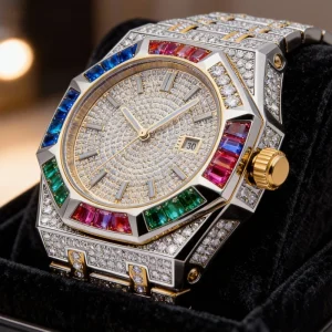 Hiphop Rapper Manufacture Handmade Rhodium 10k 14k Rose Gold Plated Stainless Steel Watch Bust Down Moissanite for Men